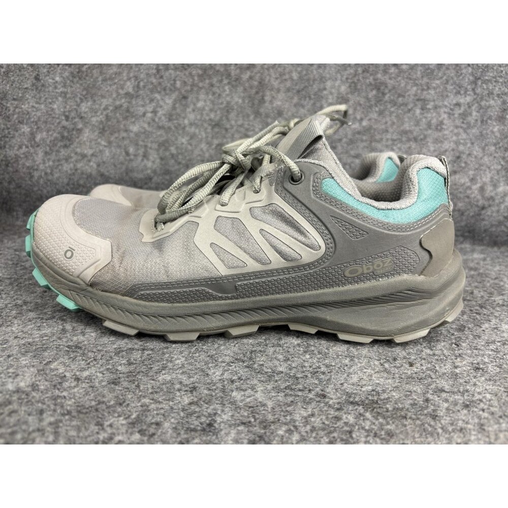 Oboz Trail Hiking Running Shoes Womens Size 10 Gray Teal Low Top Lace Up Grip
